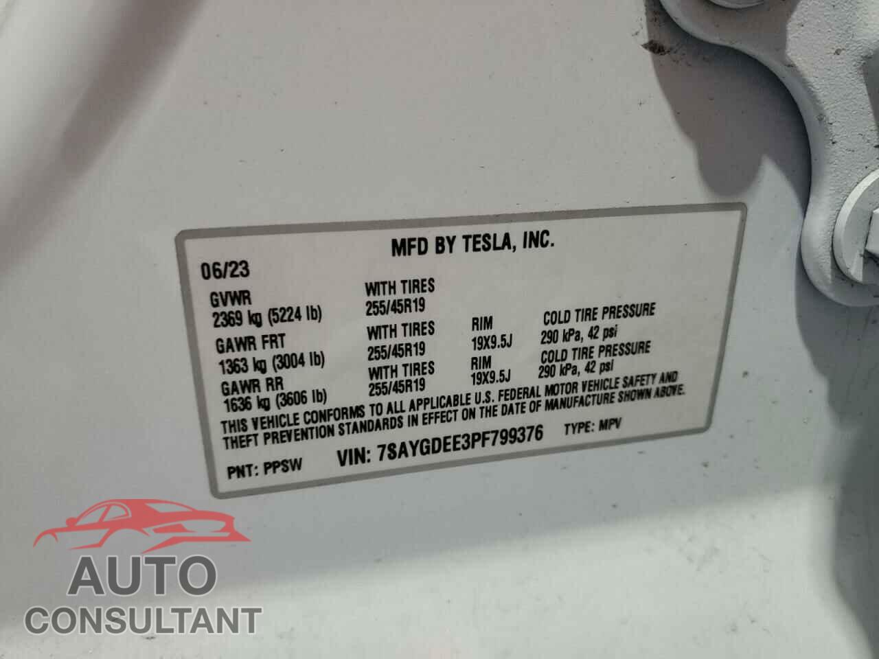 TESLA MODEL Y 2023 - 7SAYGDEE3PF799376