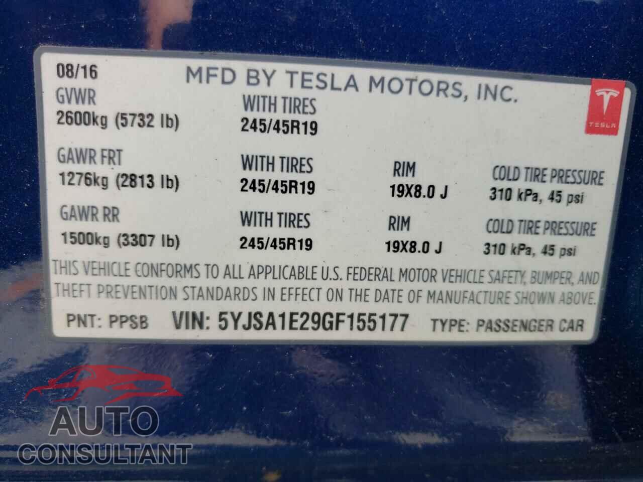 TESLA MODEL S 2016 - 5YJSA1E29GF155177