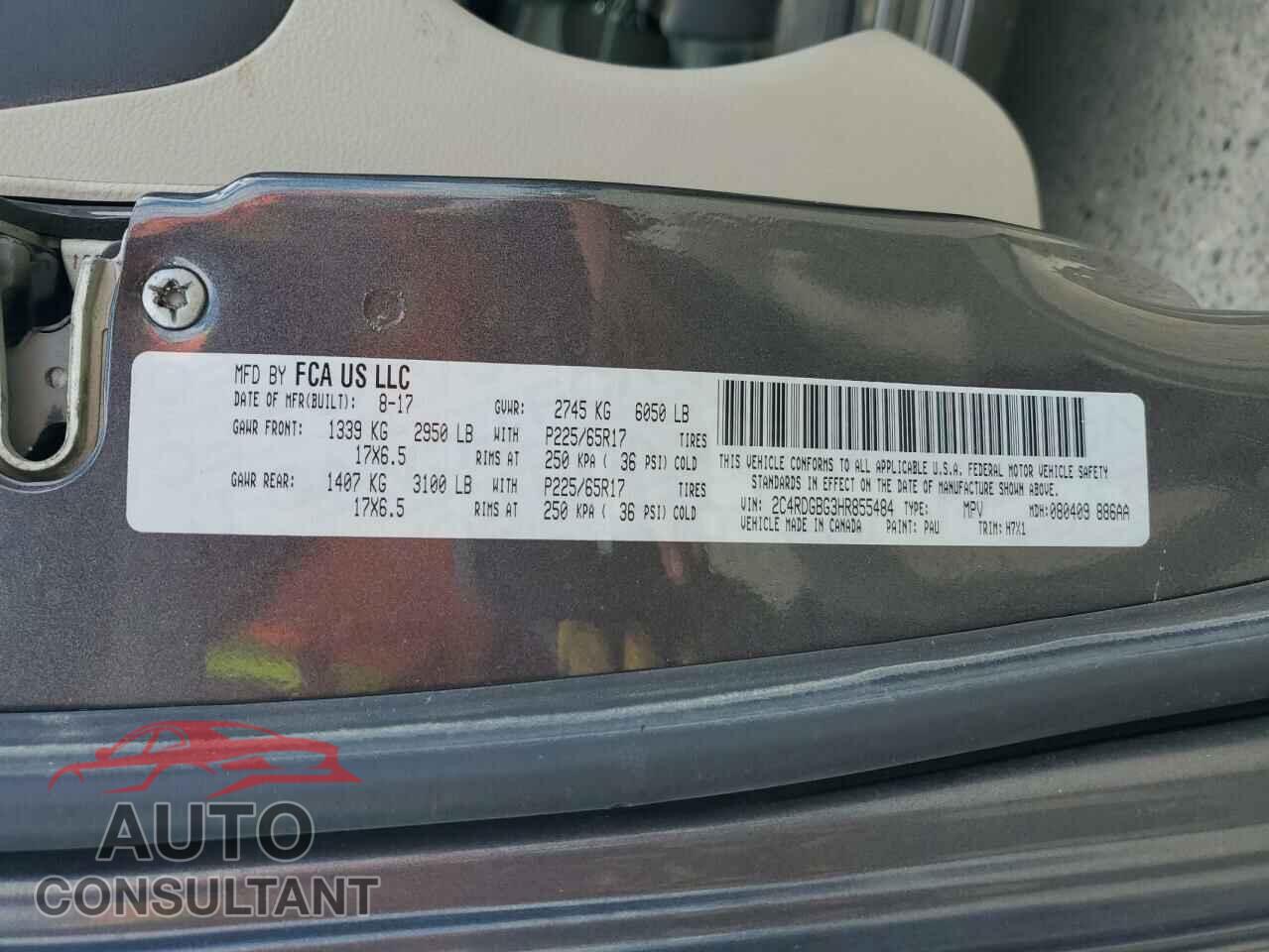 DODGE CARAVAN 2017 - 2C4RDGBG3HR855484