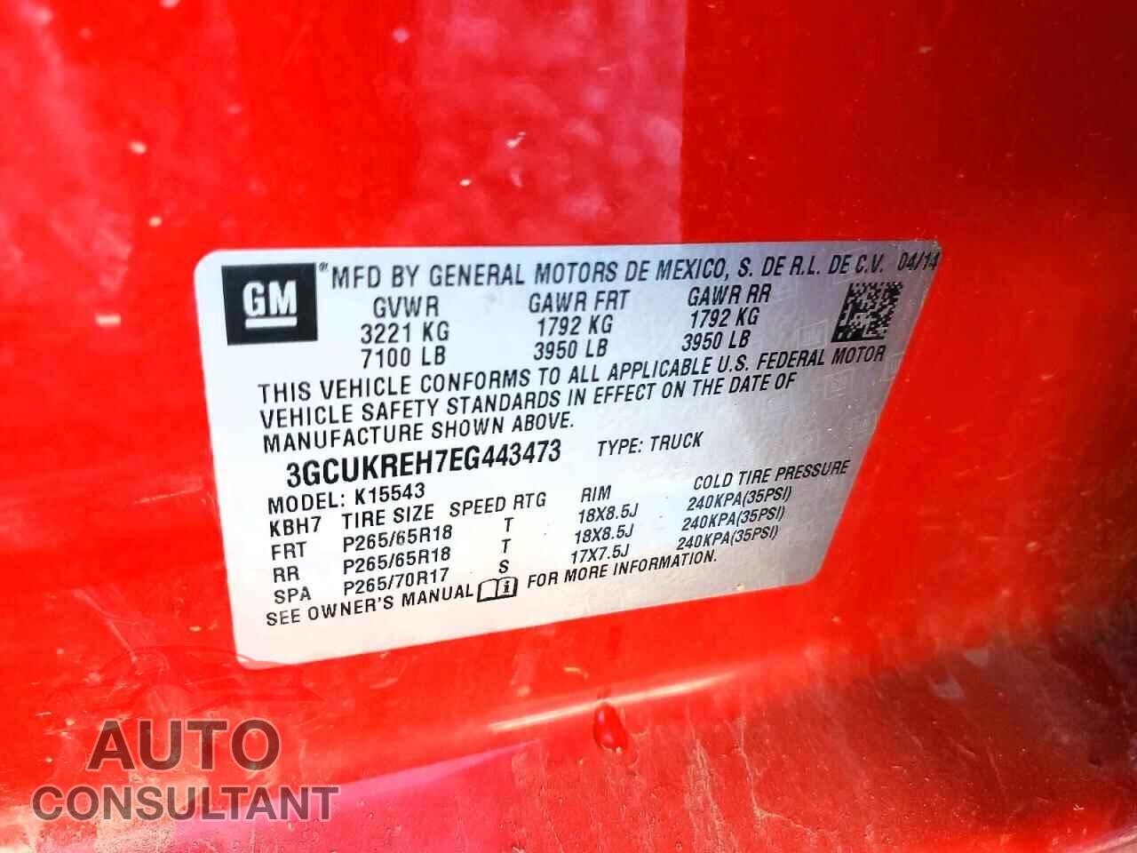CHEVROLET SILVERADO 2014 - 3GCUKREH7EG443473