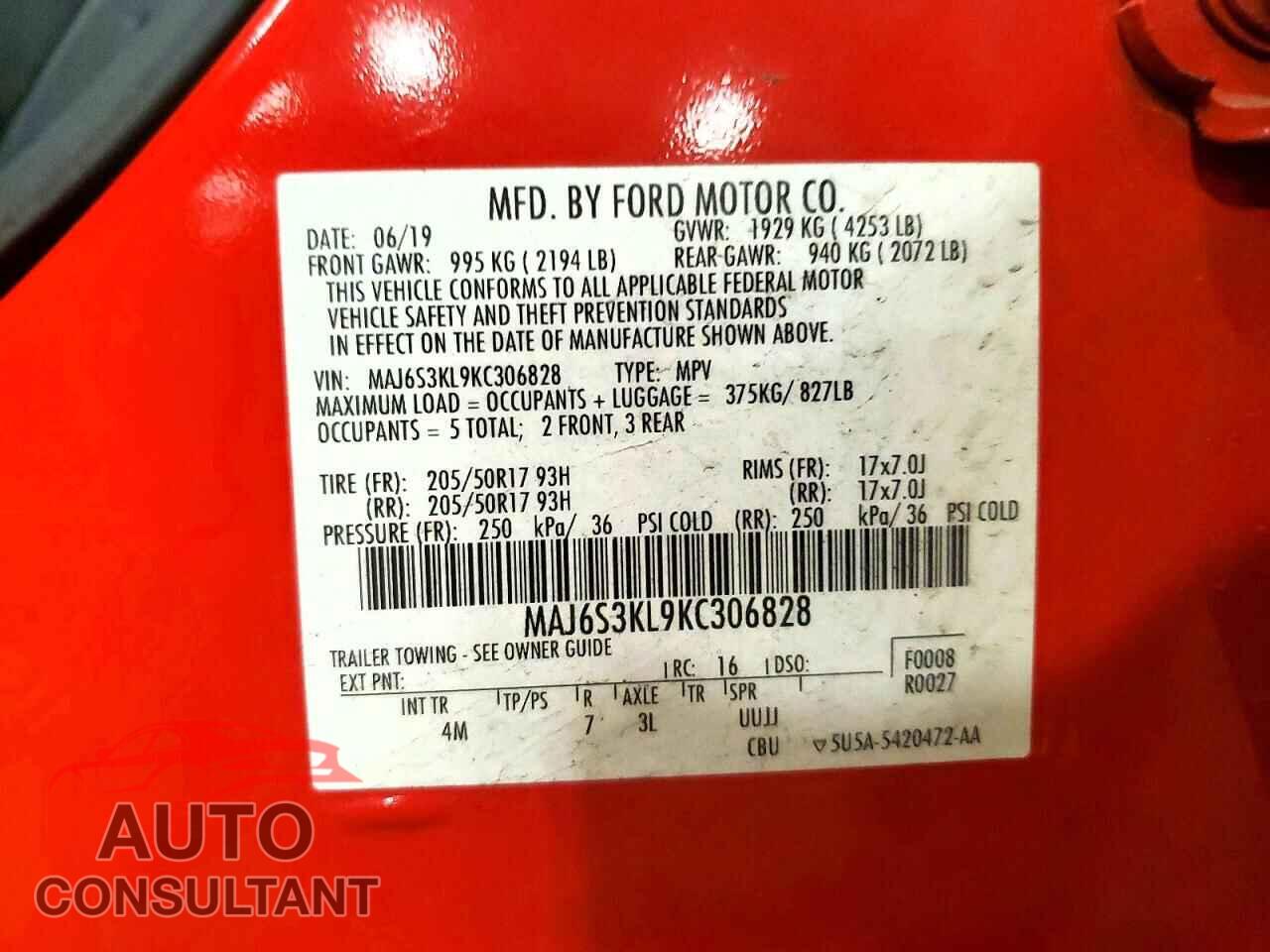 FORD ECOSPORT 2019 - MAJ6S3KL9KC306828