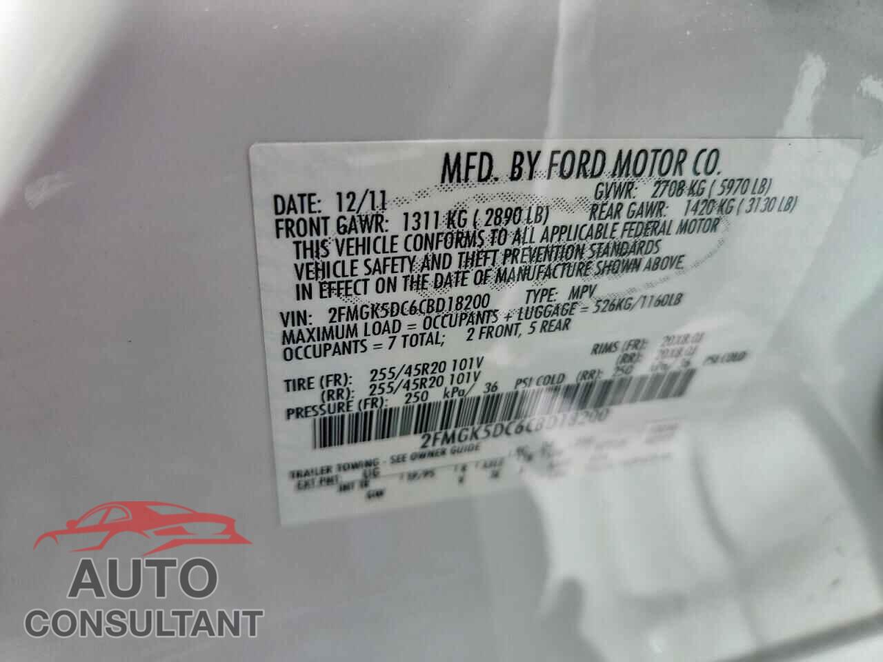 FORD FLEX 2012 - 2FMGK5DC6CBD18200