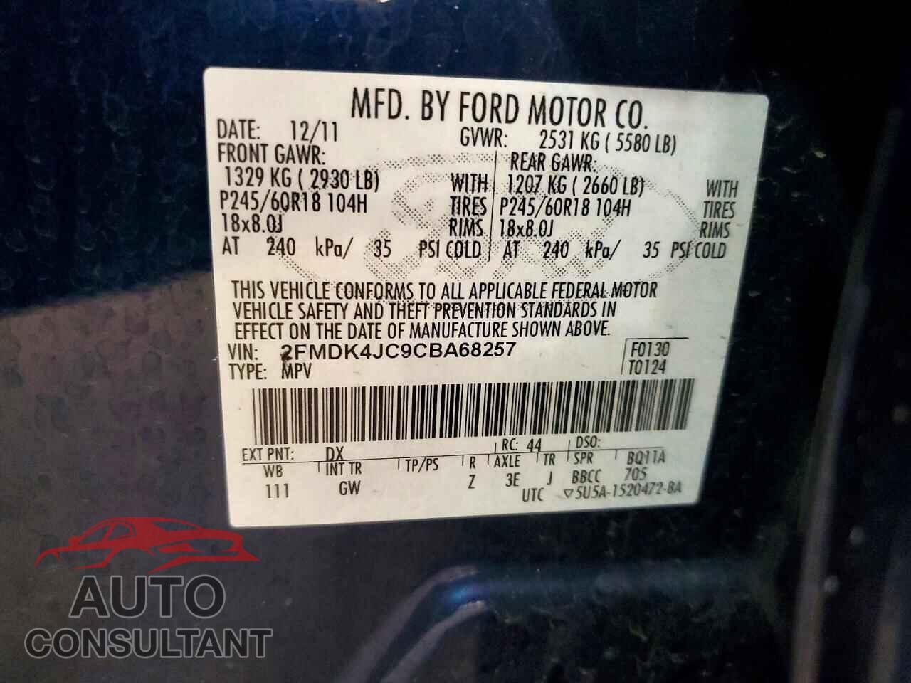 FORD EDGE 2012 - 2FMDK4JC9CBA68257