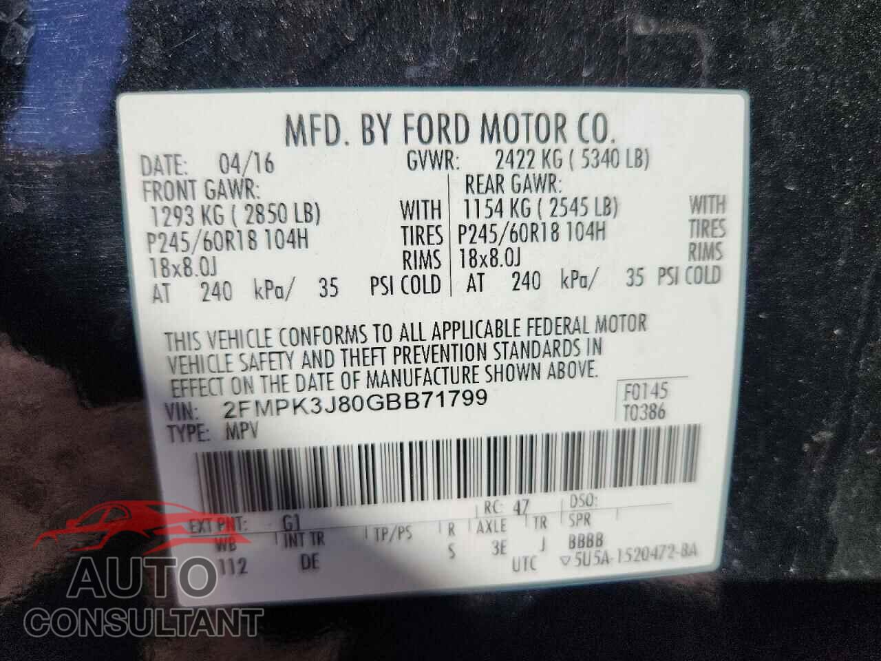 FORD EDGE 2016 - 2FMPK3J80GBB71799