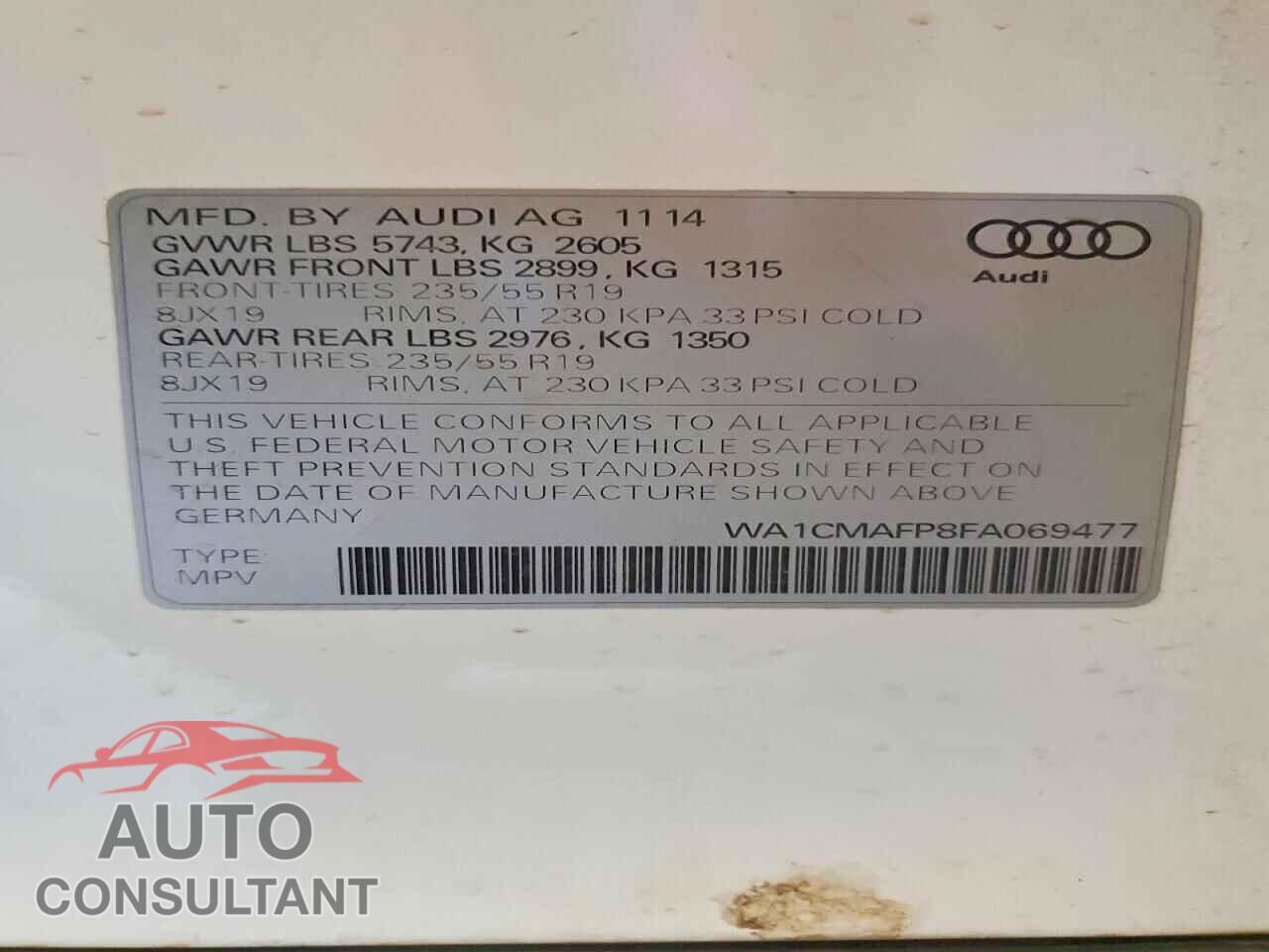 AUDI Q5 2015 - WA1CMAFP8FA069477