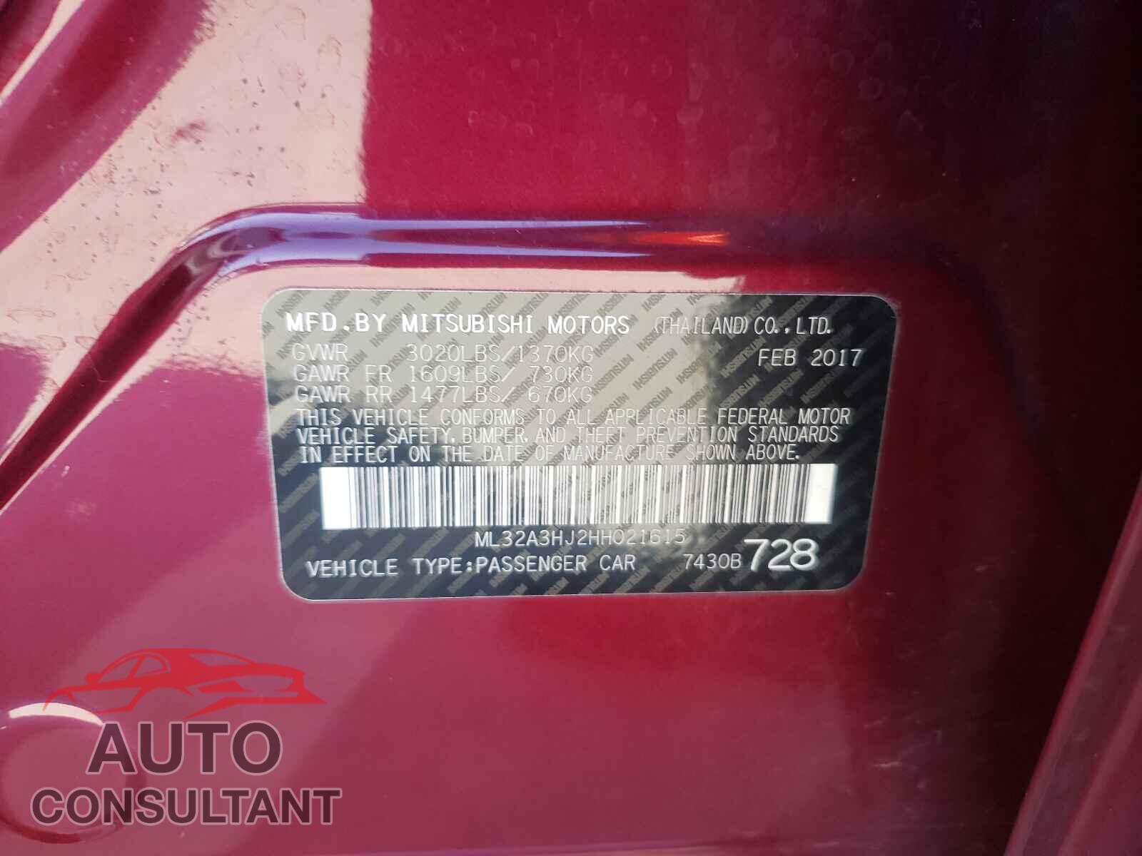 MITSUBISHI MIRAGE 2017 - ML32A3HJ2HH021615