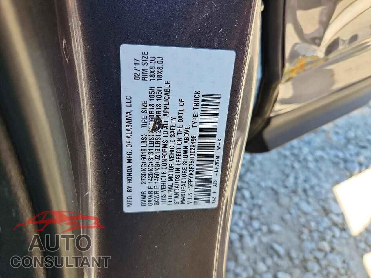 HONDA RIDGELINE 2017 - 5FPYK3F75HB029498