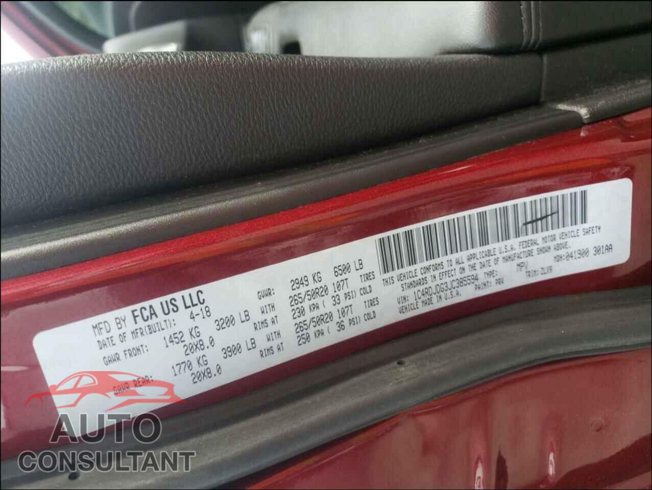 DODGE DURANGO 2018 - 1C4RDJDG3JC385594
