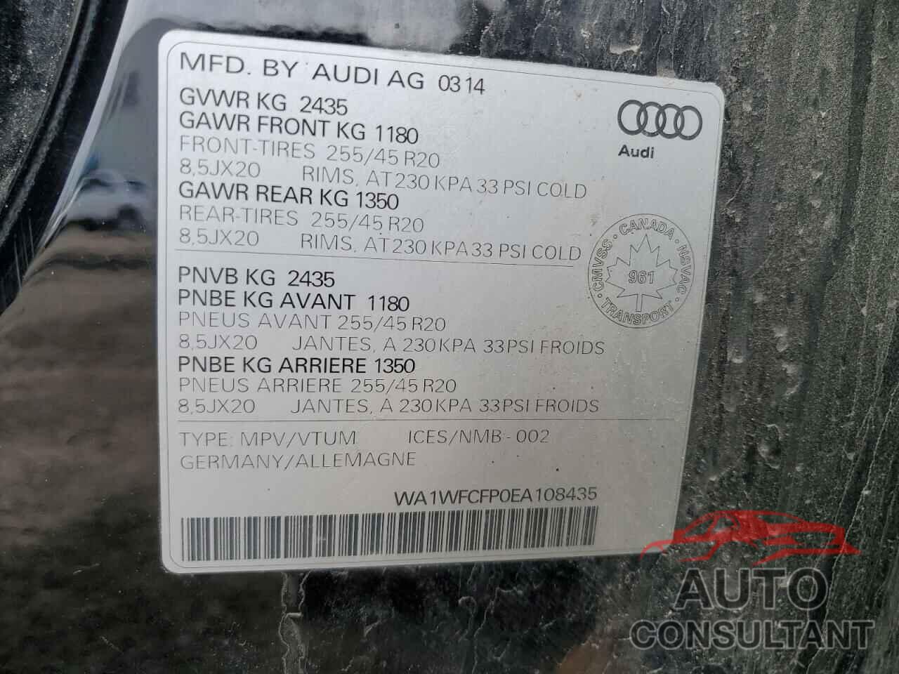 AUDI Q5 2014 - WA1WFCFP0EA108435