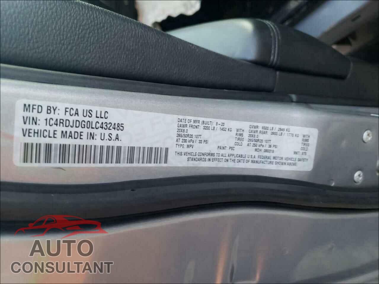 DODGE DURANGO 2020 - 1C4RDJDG0LC432485