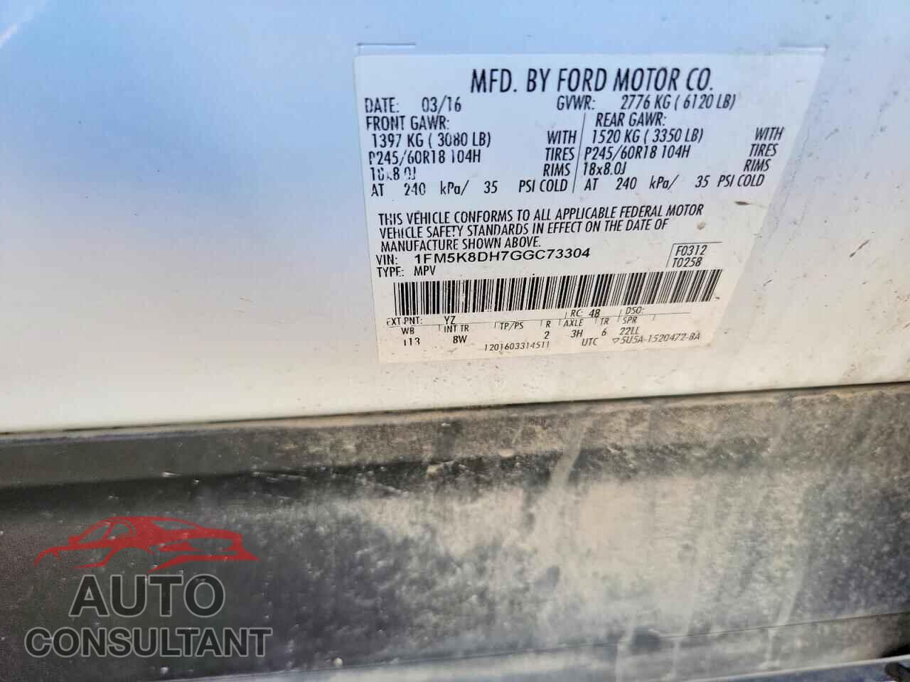 FORD EXPLORER 2016 - 1FM5K8DH7GGC73304