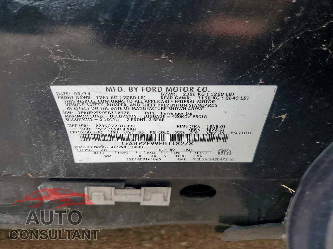 FORD TAURUS 2015 - 1FAHP2E99FG118278