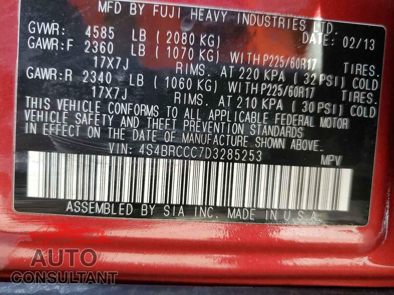 SUBARU OUTBACK 2013 - 4S4BRCCC7D3285253