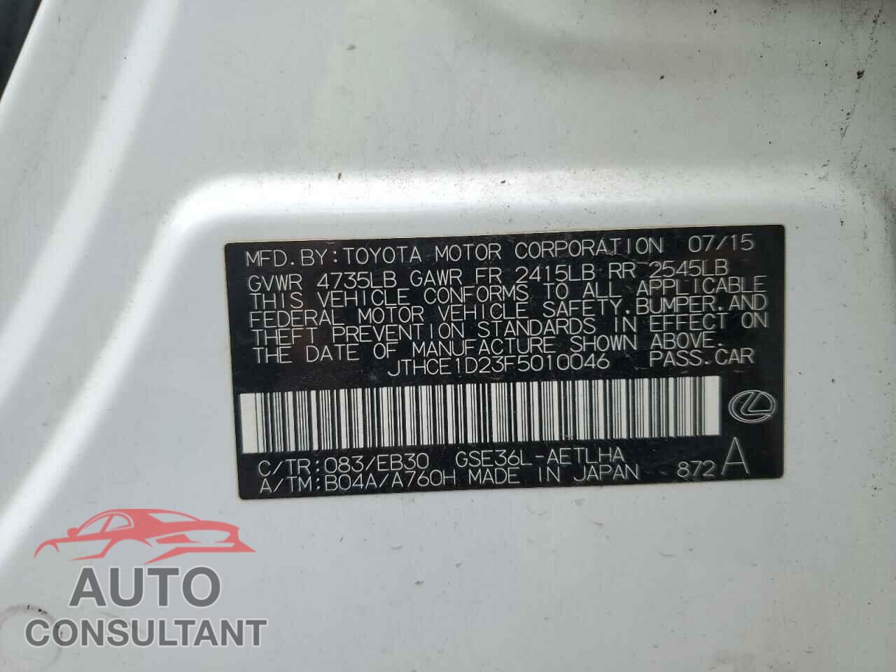 LEXUS IS 2015 - JTHCE1D23F5010046
