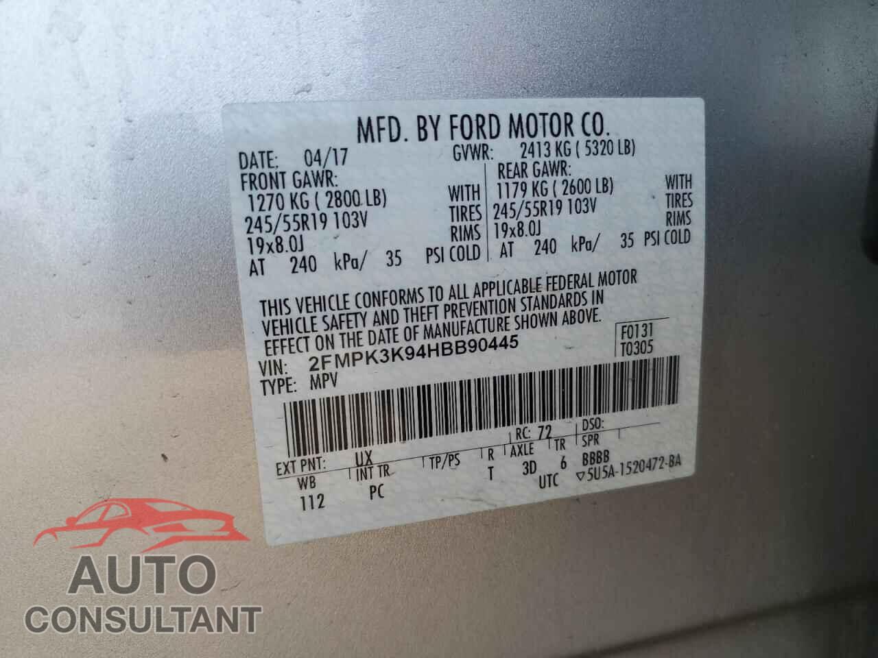 FORD EDGE 2017 - 2FMPK3K94HBB90445