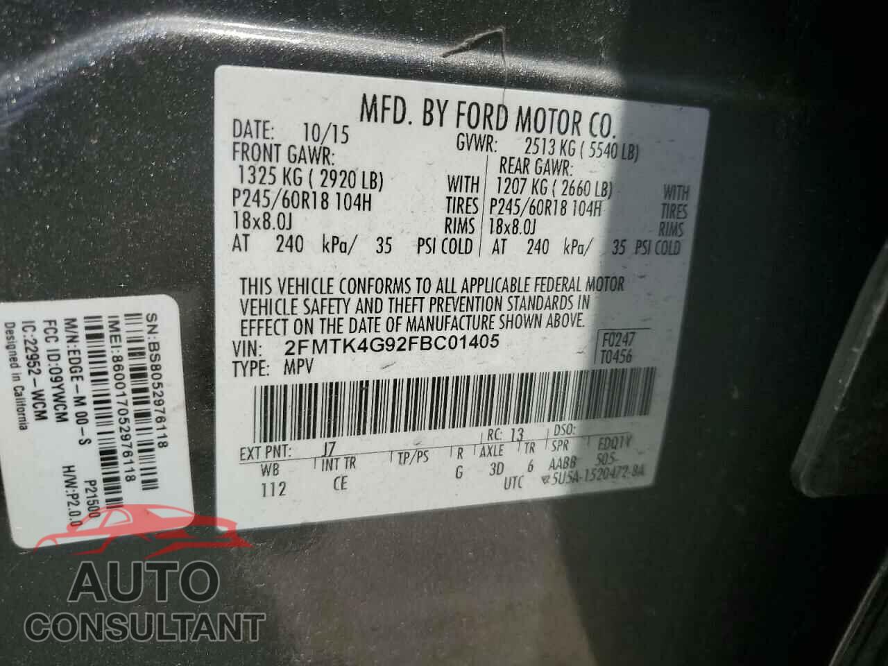 FORD EDGE 2015 - 2FMTK4G92FBC01405