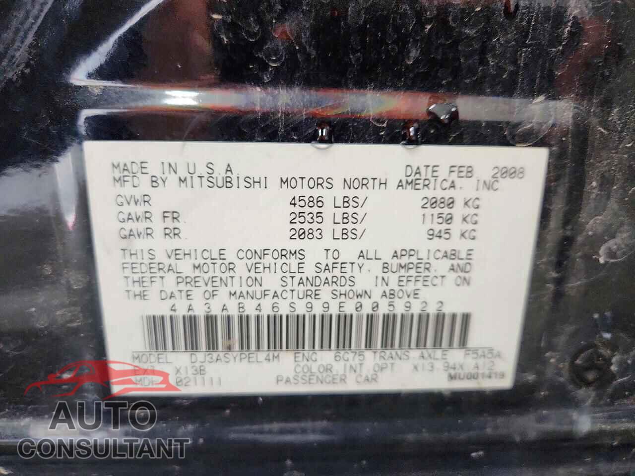 MITSUBISHI GALANT 2009 - 4A3AB46S99E005922
