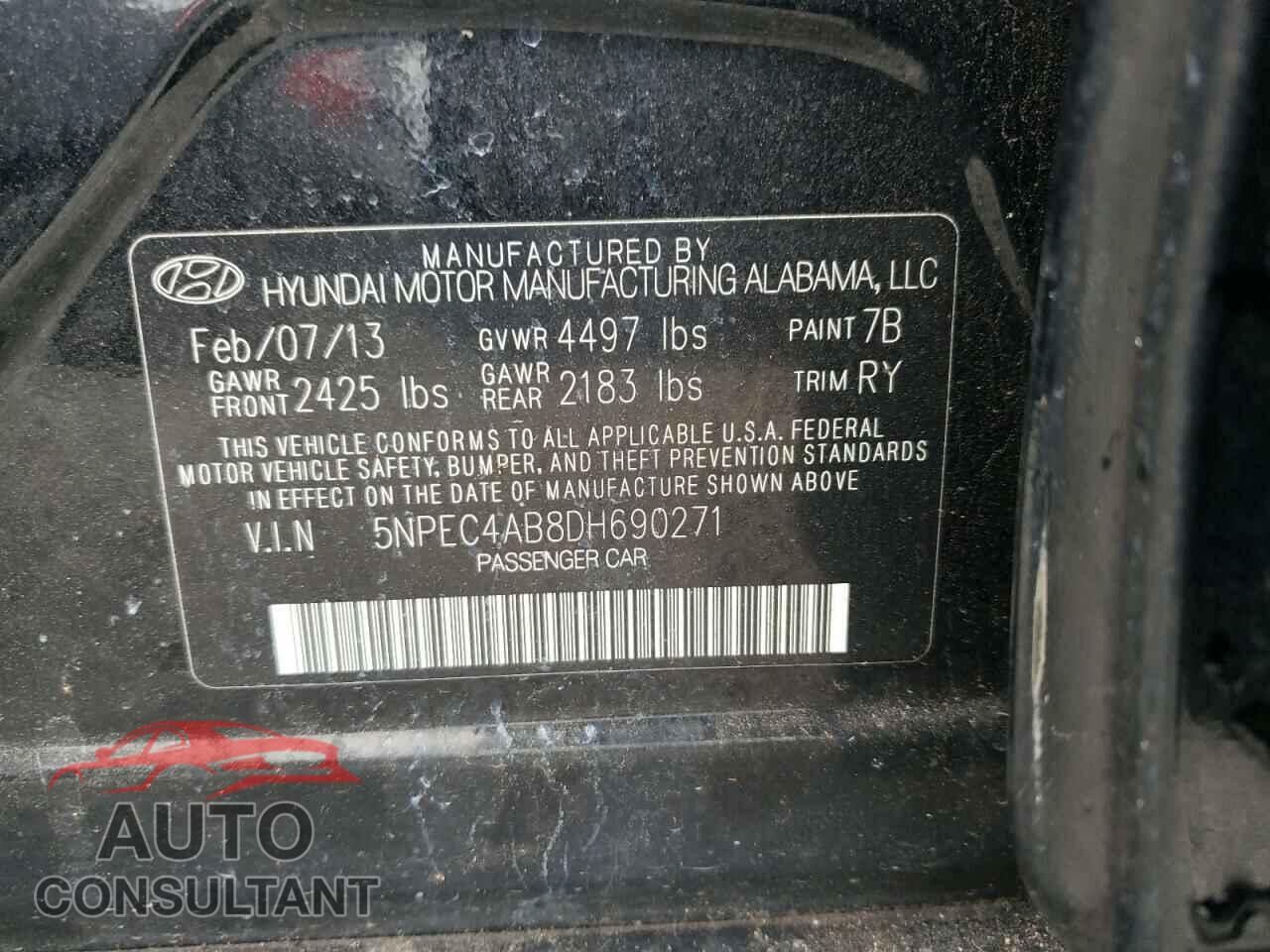 HYUNDAI SONATA 2013 - 5NPEC4AB8DH690271