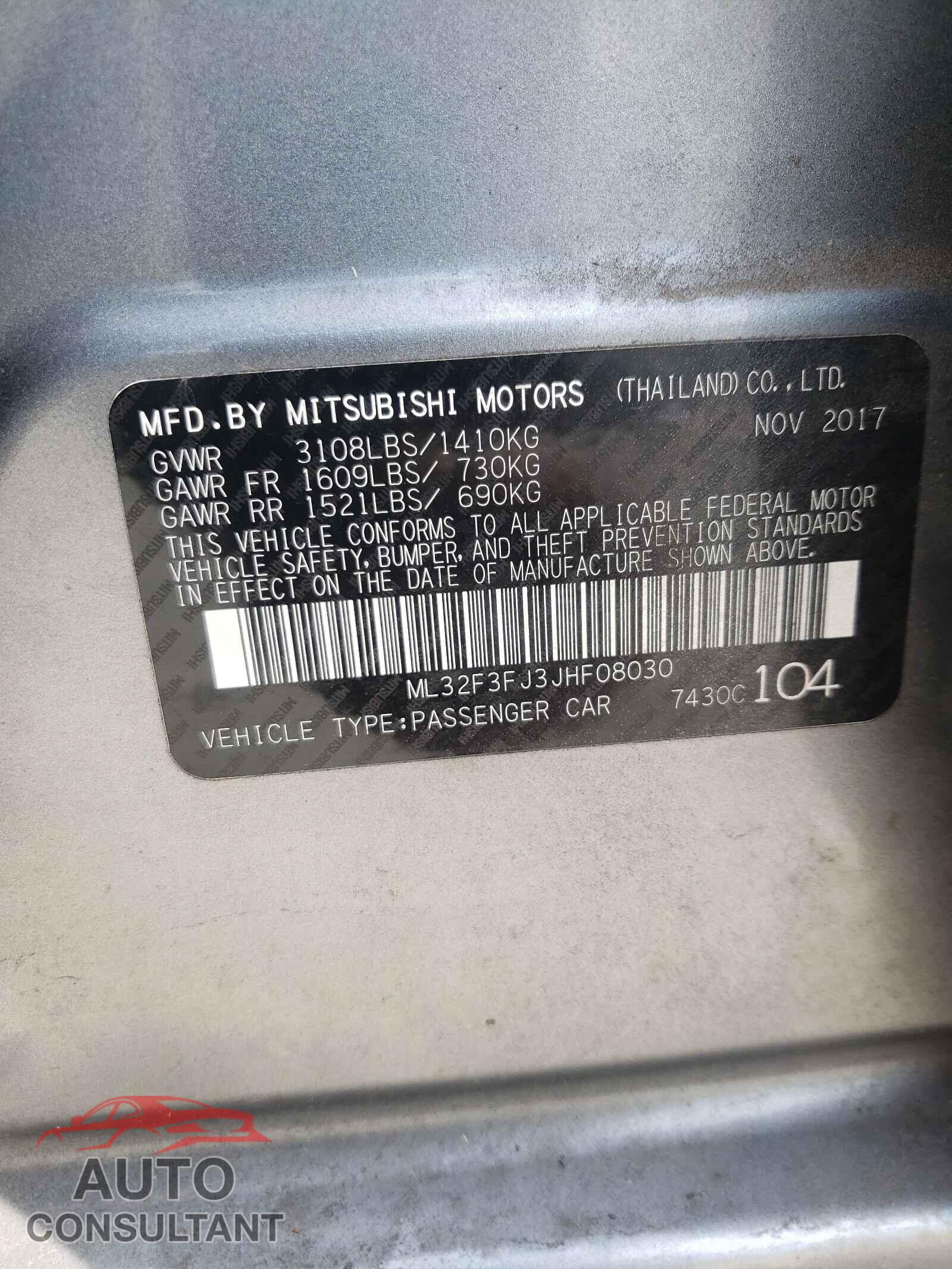 MITSUBISHI MIRAGE 2018 - ML32F3FJ3JHF08030