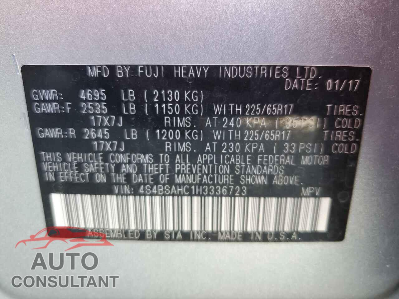 SUBARU OUTBACK 2017 - 4S4BSAHC1H3336723