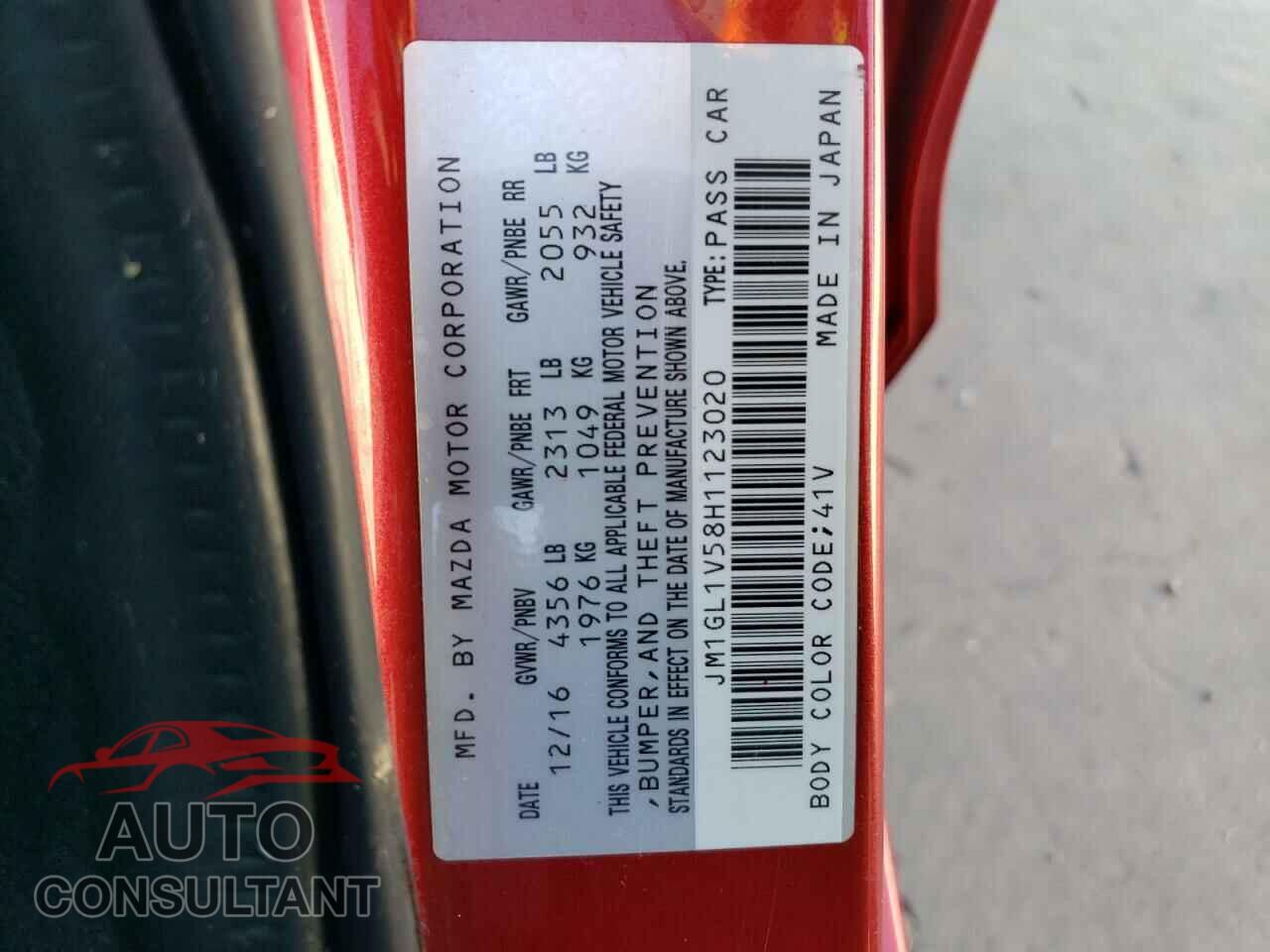 MAZDA 6 2017 - JM1GL1V58H1123020