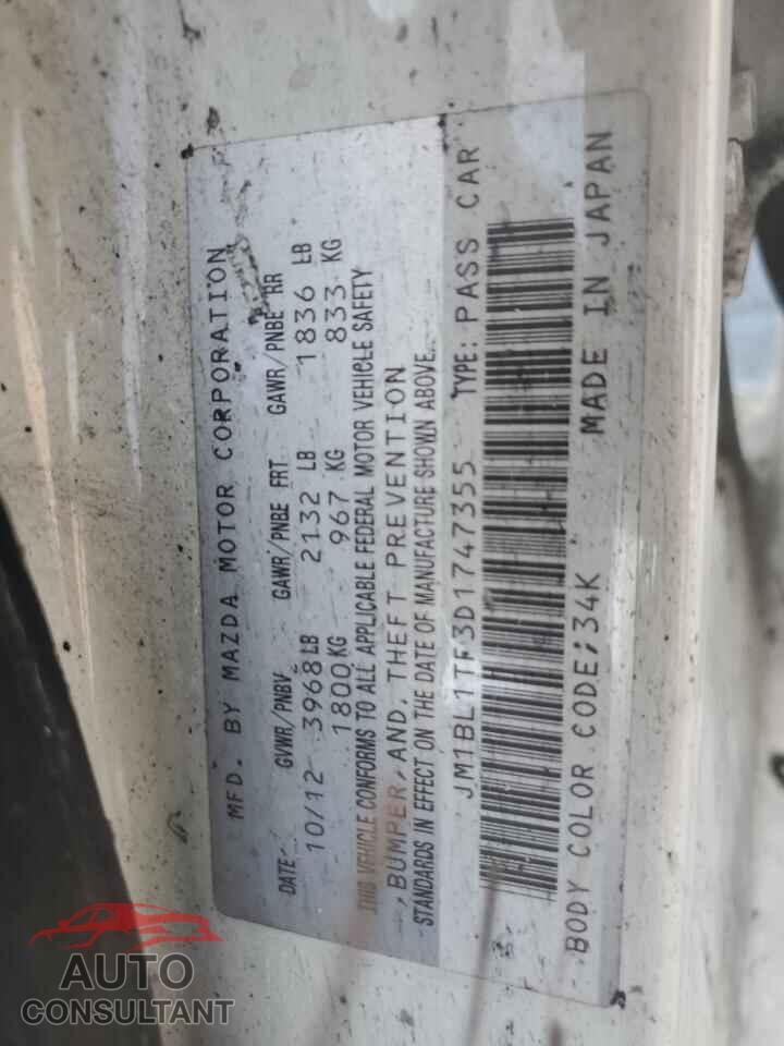 MAZDA 3 2013 - JM1BL1TF3D1747355
