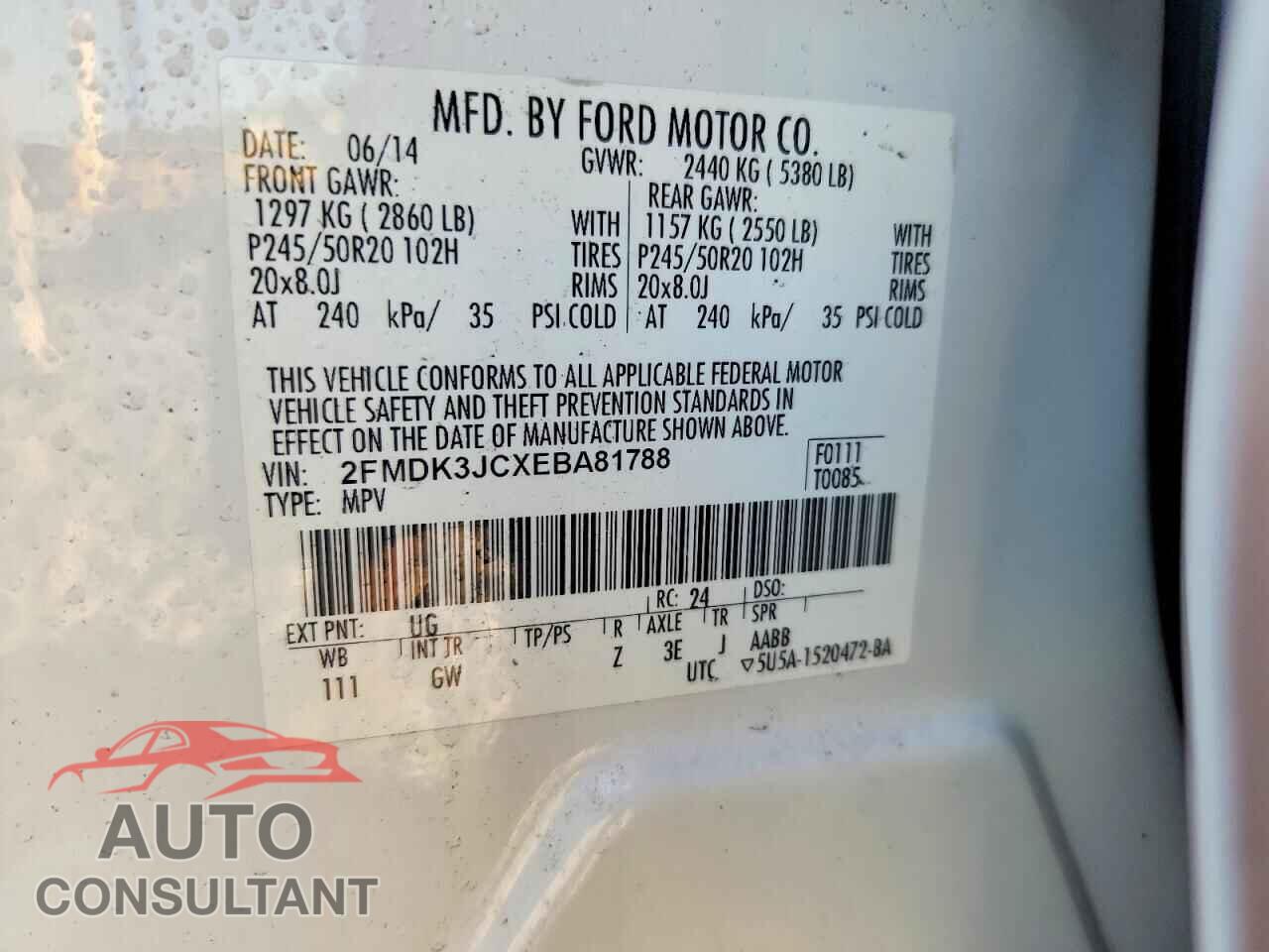 FORD EDGE 2014 - 2FMDK3JCXEBA81788