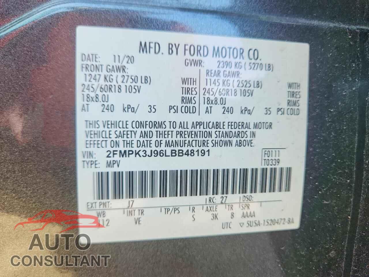 FORD EDGE 2020 - 2FMPK3J96LBB48191