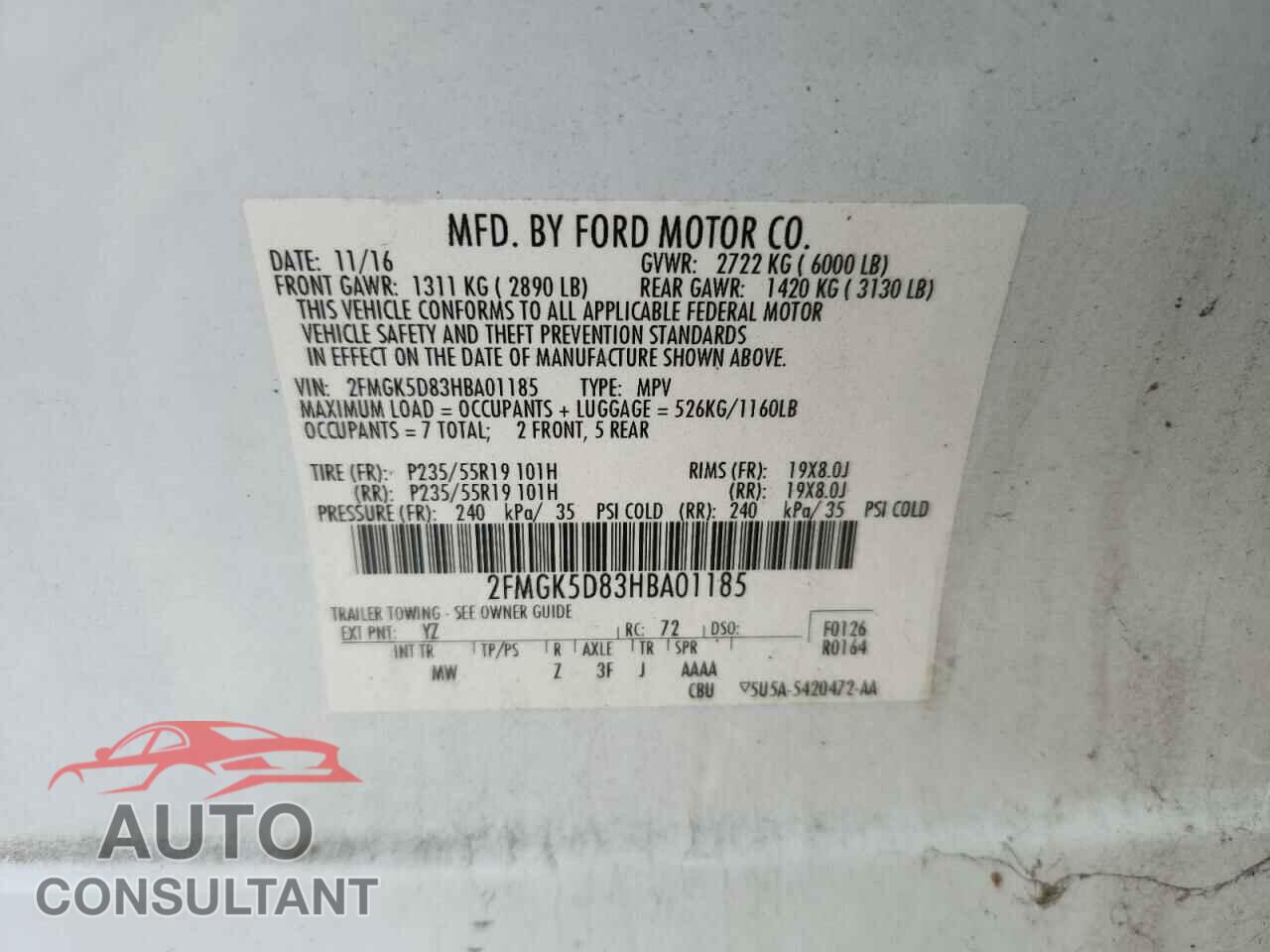 FORD FLEX 2017 - 2FMGK5D83HBA01185
