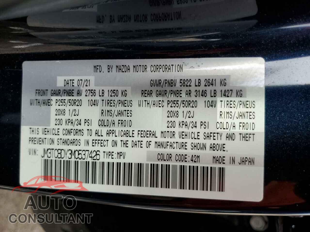MAZDA CX-9 2021 - JM3TCBDY3M0537426