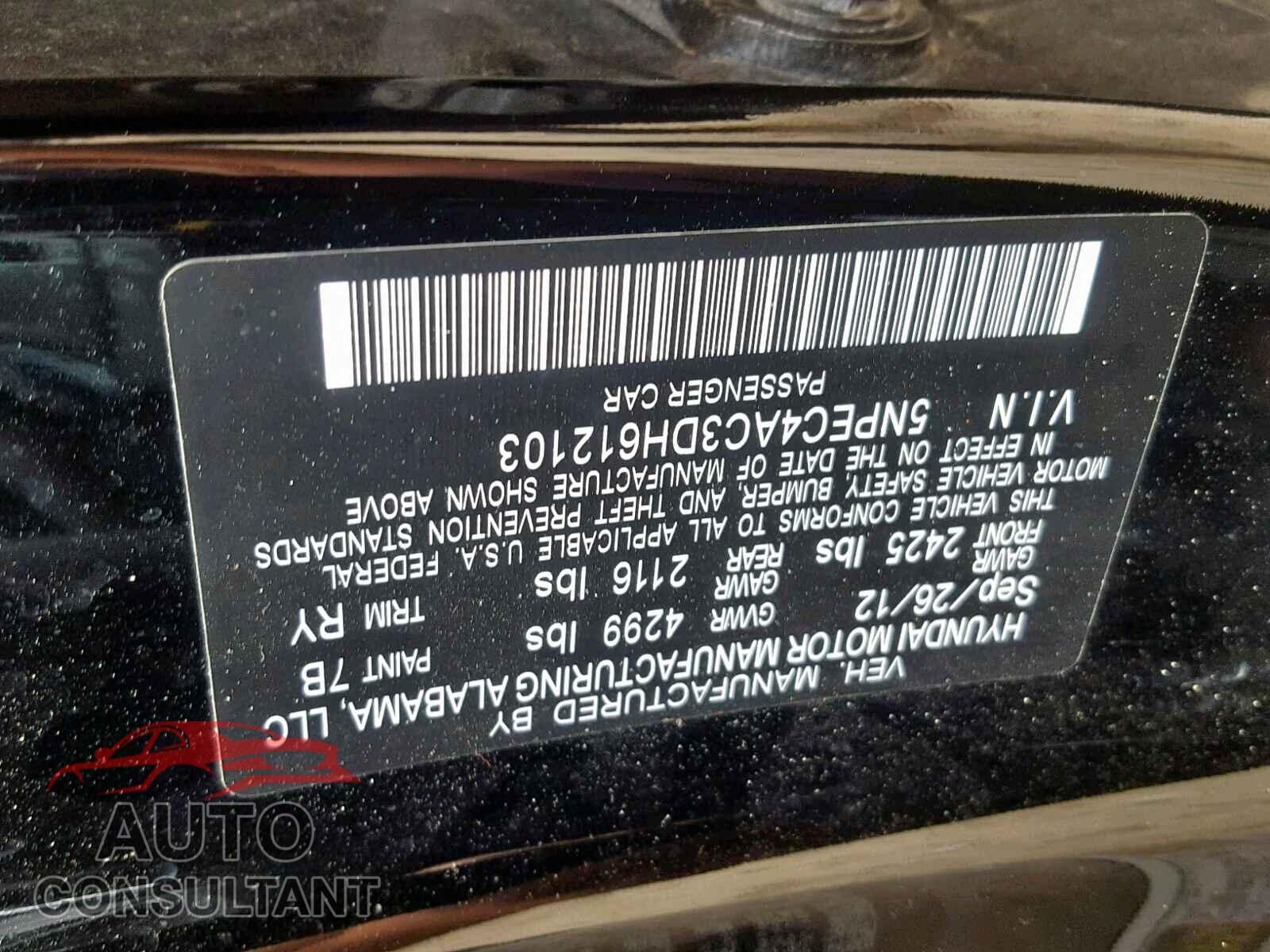 HYUNDAI SONATA 2013 - 5NPEC4AC3DH612103