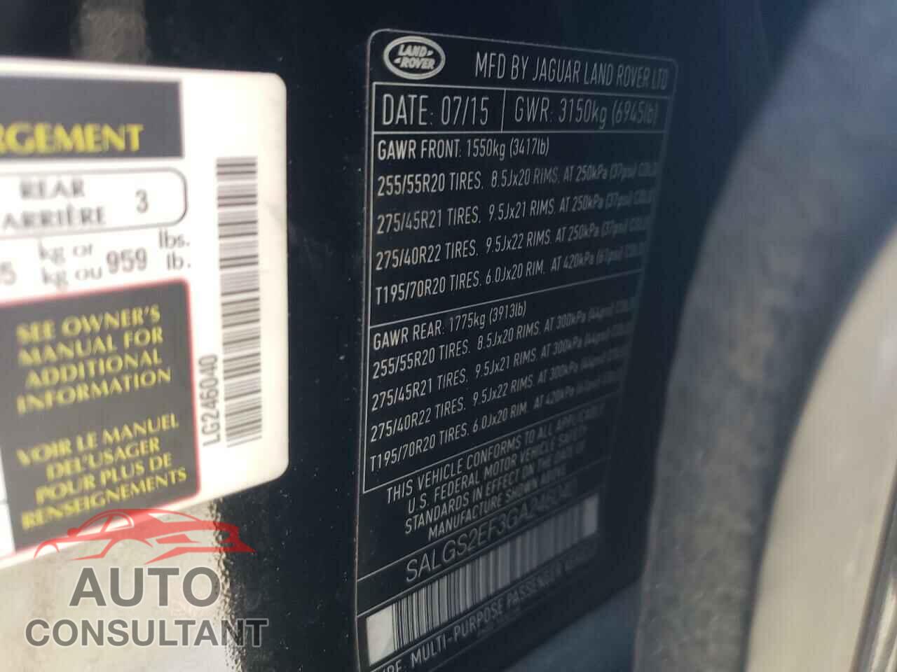 LAND ROVER RANGEROVER 2016 - SALGS2EF3GA246040