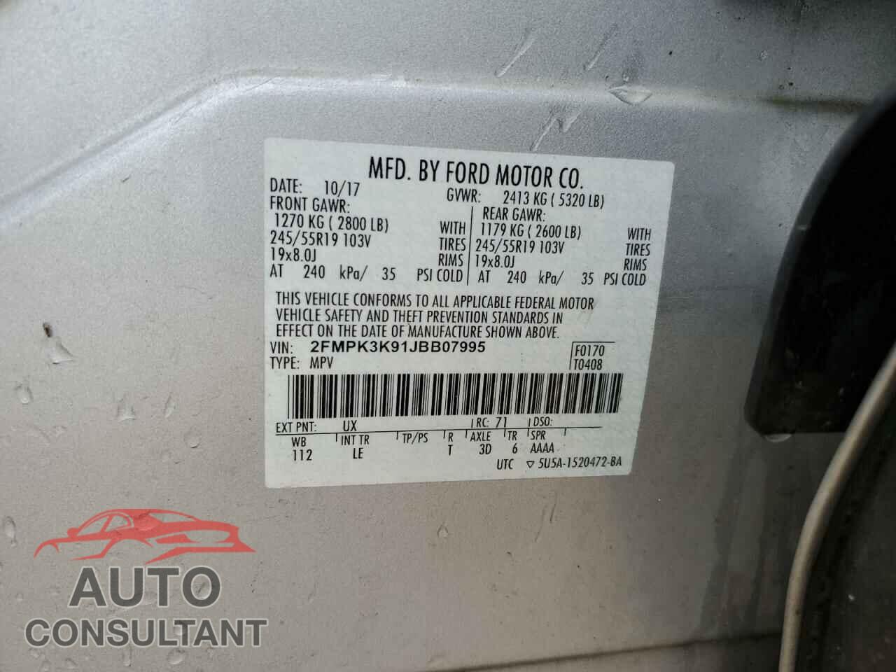 FORD EDGE 2018 - 2FMPK3K91JBB07995