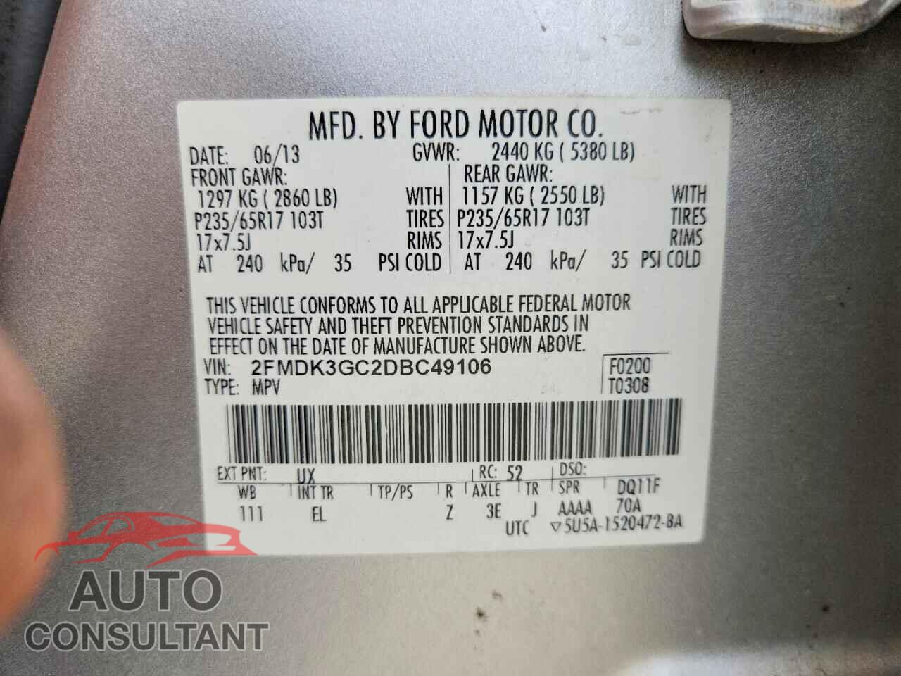 FORD EDGE 2013 - 2FMDK3GC2DBC49106