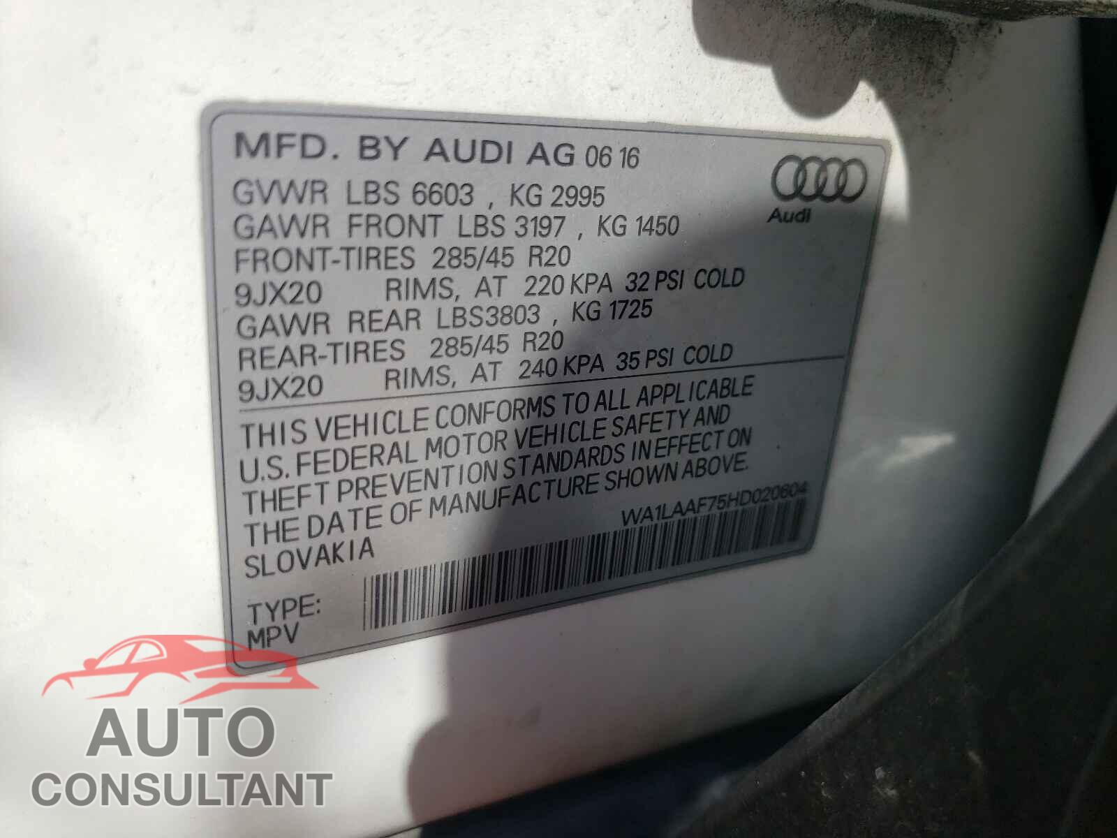 AUDI Q7 2017 - WA1LAAF75HD020604