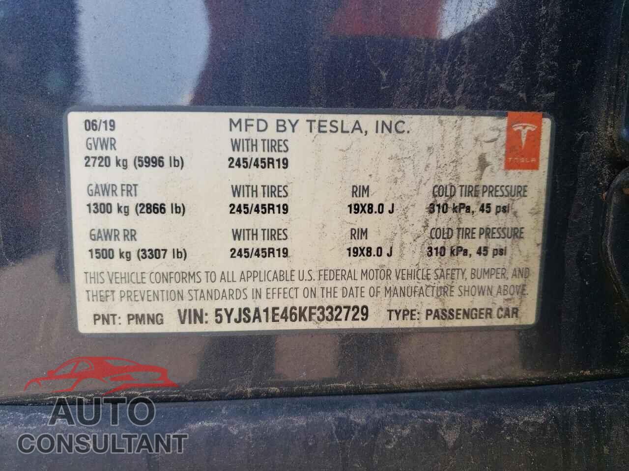 TESLA MODEL S 2019 - 5YJSA1E46KF332729