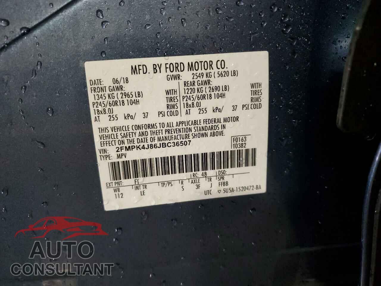 FORD EDGE 2018 - 2FMPK4J86JBC36507