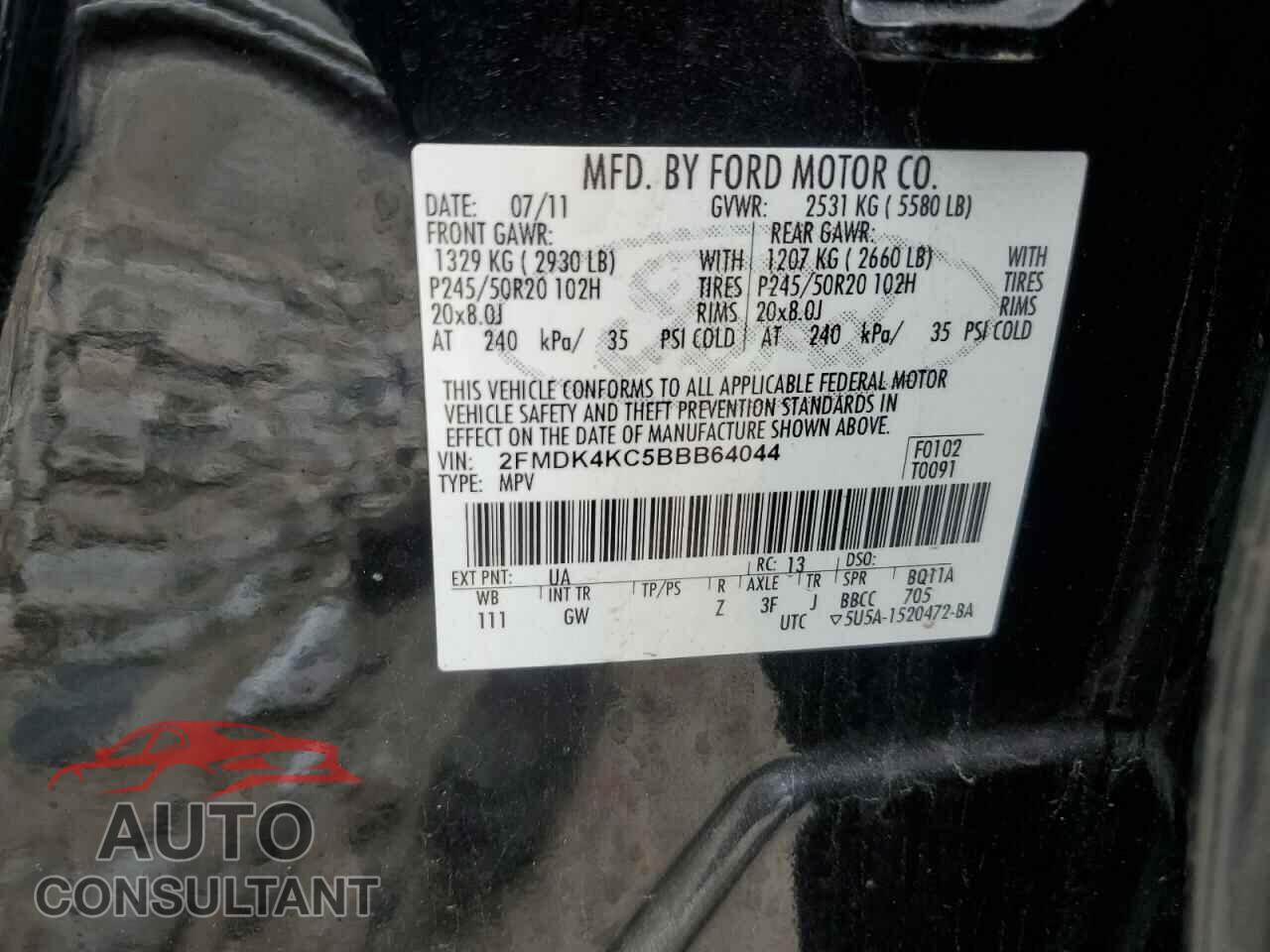 FORD EDGE 2011 - 2FMDK4KC5BBB64044
