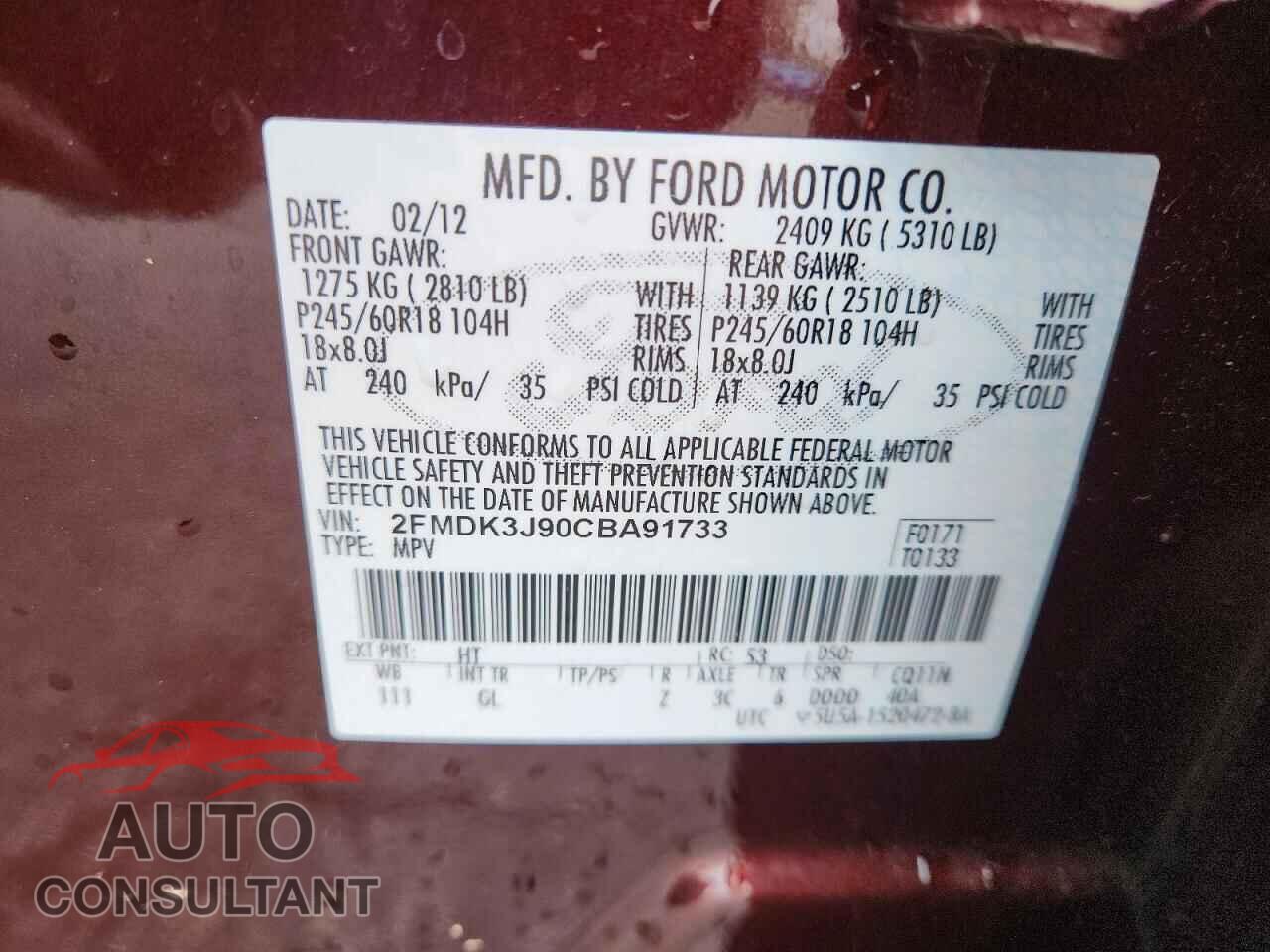 FORD EDGE 2012 - 2FMDK3J90CBA91733