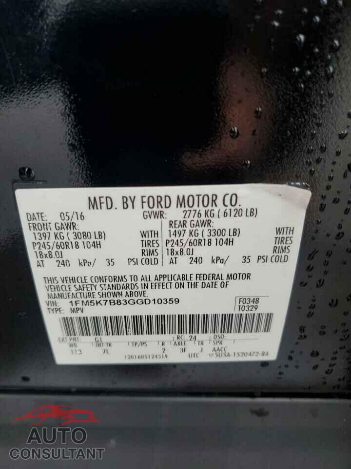 FORD EXPLORER 2016 - 1FM5K7B83GGD10359