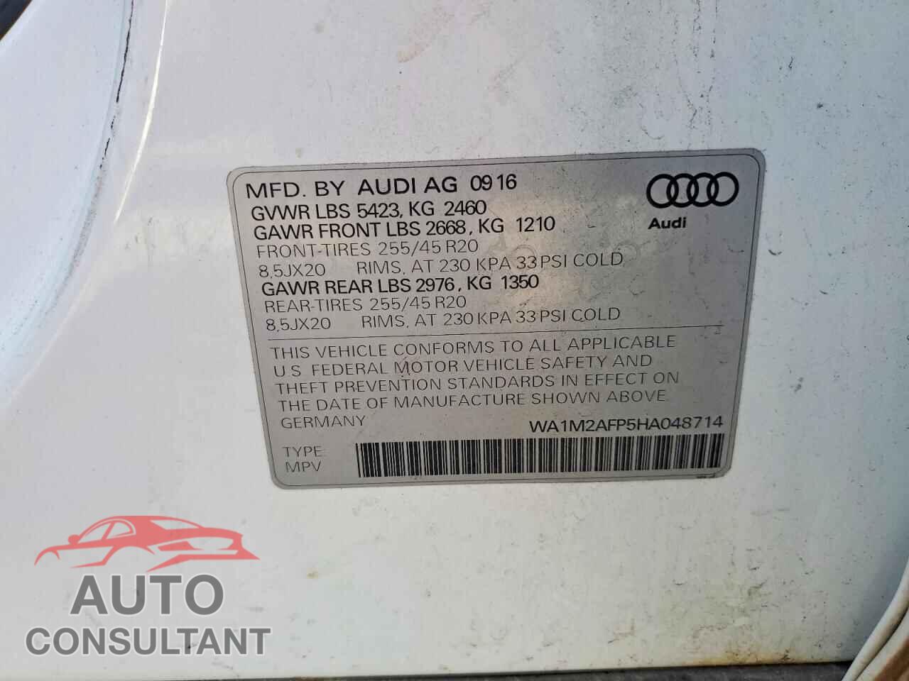 AUDI Q5 2017 - WA1M2AFP5HA048714