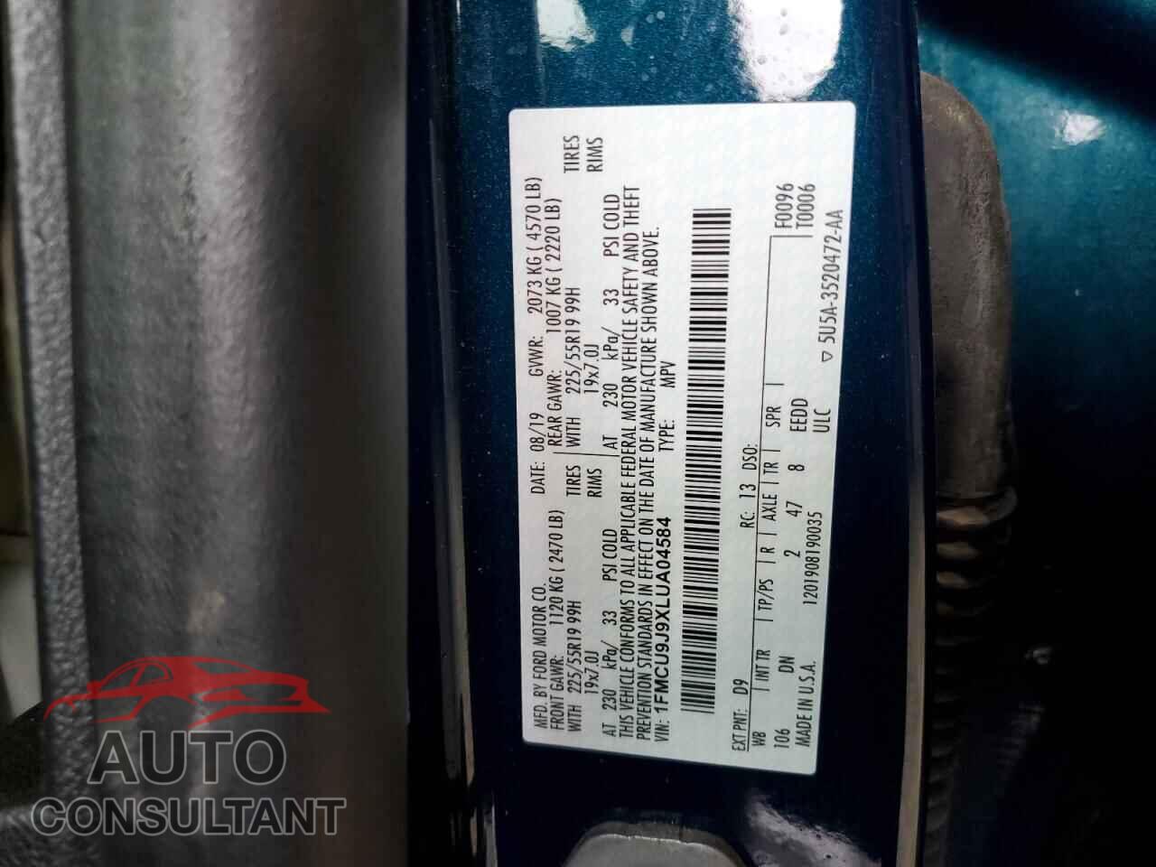 FORD ESCAPE 2020 - 1FMCU9J9XLUA04584