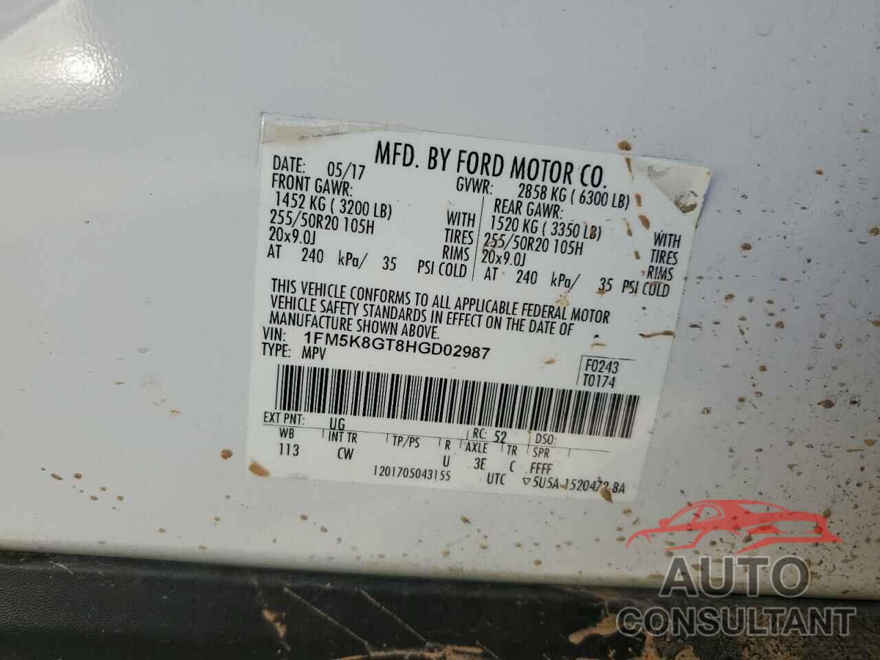 FORD EXPLORER 2017 - 1FM5K8GT8HGD02987