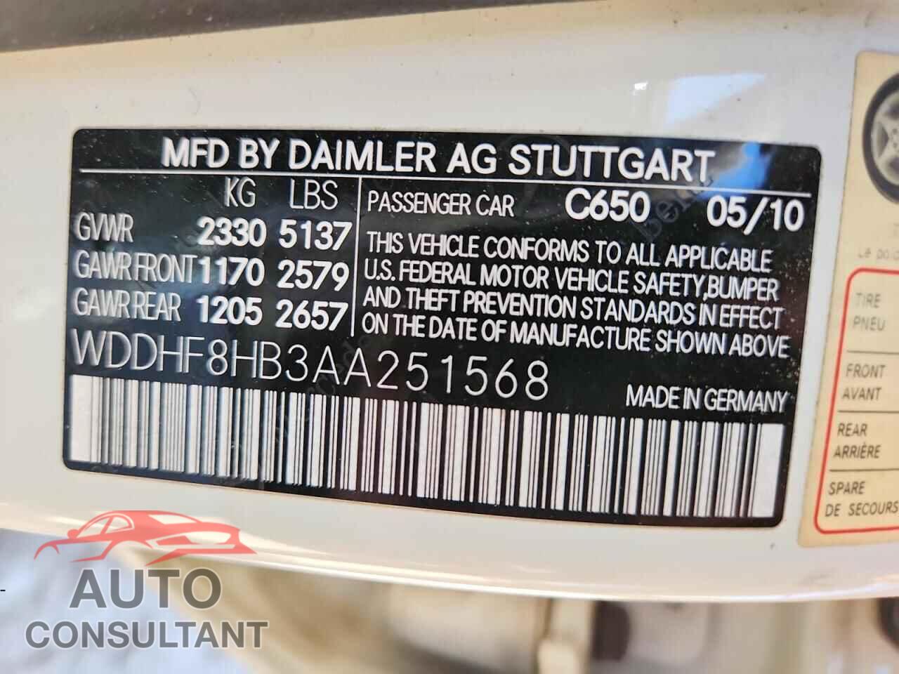 MERCEDES-BENZ E-CLASS 2010 - WDDHF8HB3AA251568