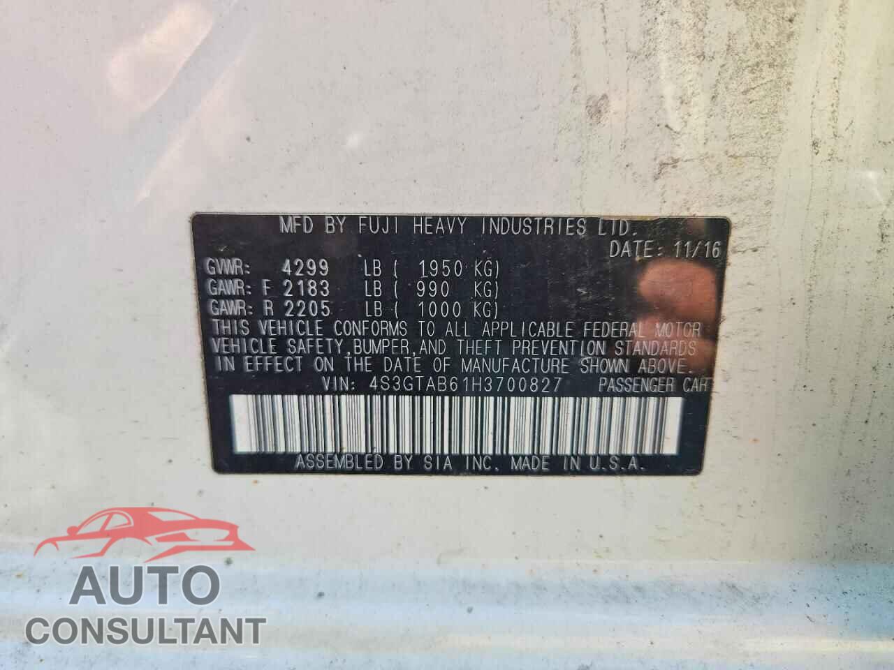 SUBARU IMPREZA 2017 - 4S3GTAB61H3700827