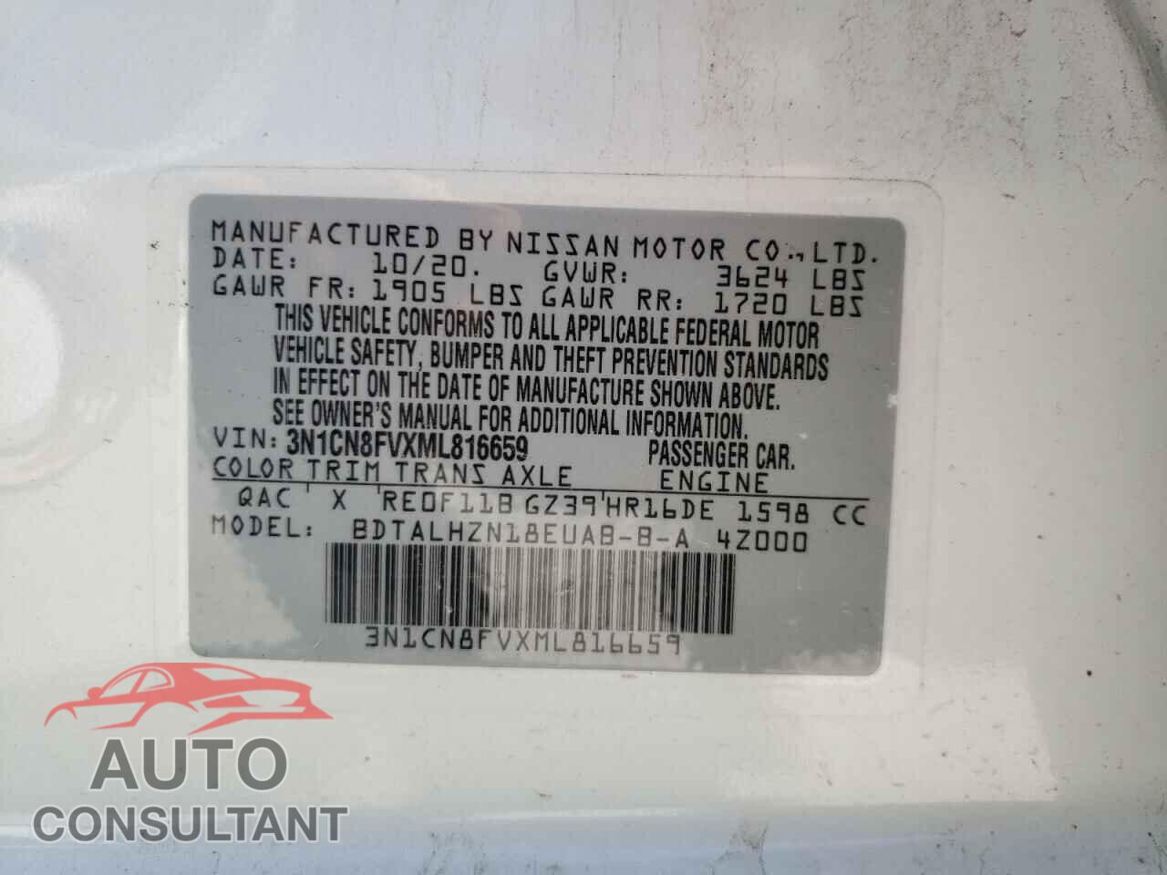 NISSAN VERSA 2021 - 3N1CN8FVXML816659