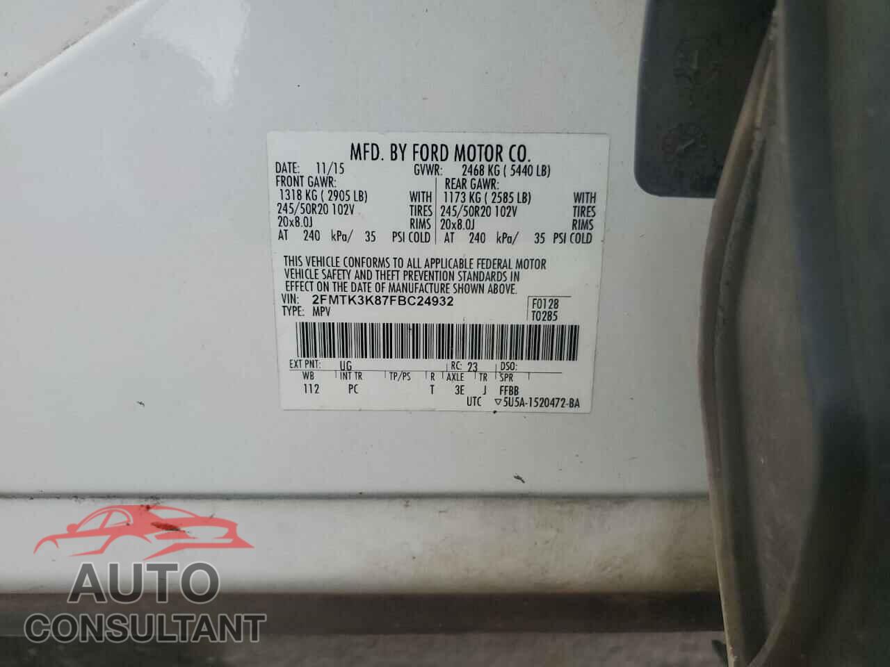 FORD EDGE 2015 - 2FMTK3K87FBC24932