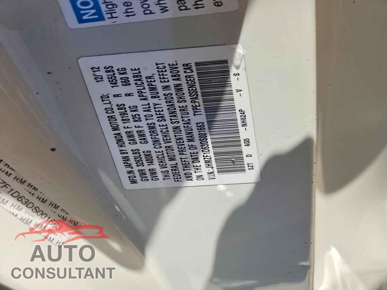 HONDA CR-Z 2013 - JHMZF1D63DS001663