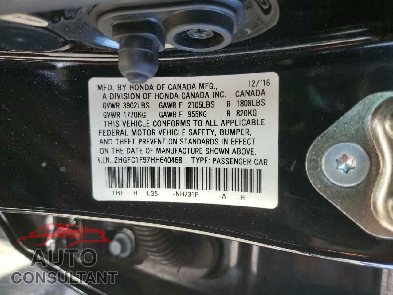 HONDA CIVIC 2017 - 2HGFC1F97HH640468