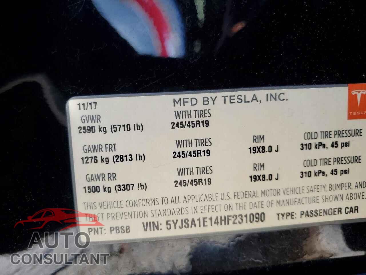 TESLA MODEL S 2017 - 5YJSA1E14HF231090